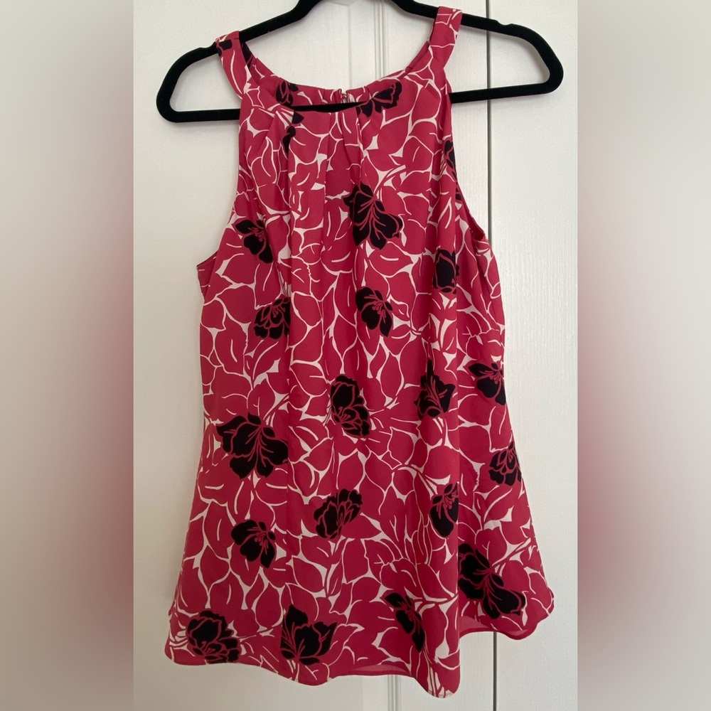 Ann Taylor Vibrant Red, Black, and White halter top